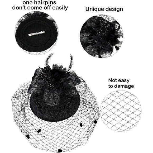 Fascinator Hat for Women Lace Gloves Black Veil for Tea Party Wedding Party main image 4